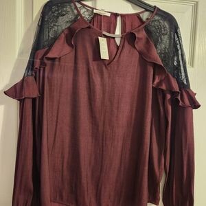Maurices Maroon Lace Accent Blouse